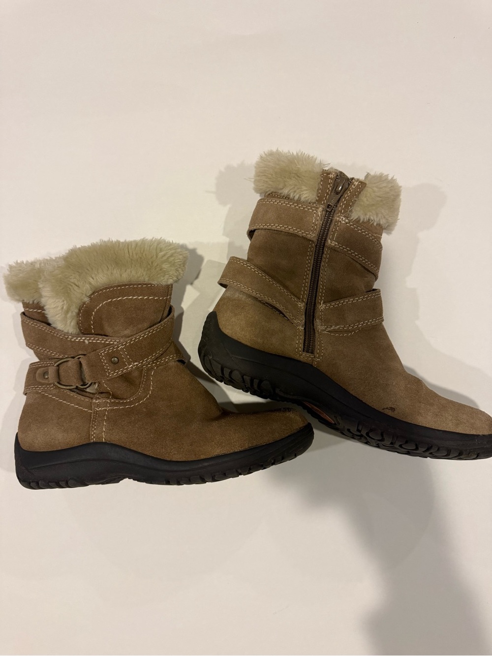 Suede Earth Spirit Ankle Boots with Fleece Trim, size 6